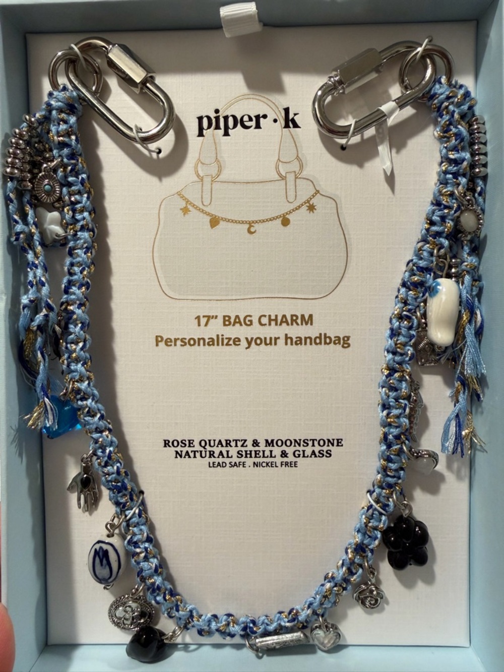 Piper Blue Braided 17" Bag Charm with Silver Accents - Picture 2 of 4